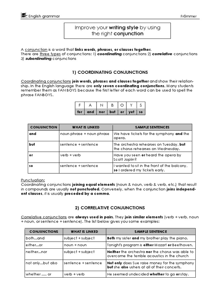 Eng Gramm Conjunctions Rule Ex Sol PDF Sentence (Linguistics