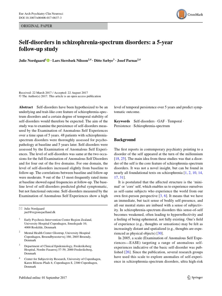 Self Disorders in Schizophrenia Spectrum Disorders: A 5 Year Follow Up ...
