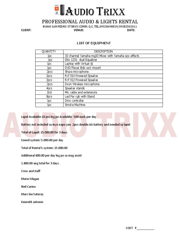 Sound System Rental Quotation | PDF