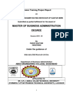 Master of Business Administration Degree: Summer Training Project Report