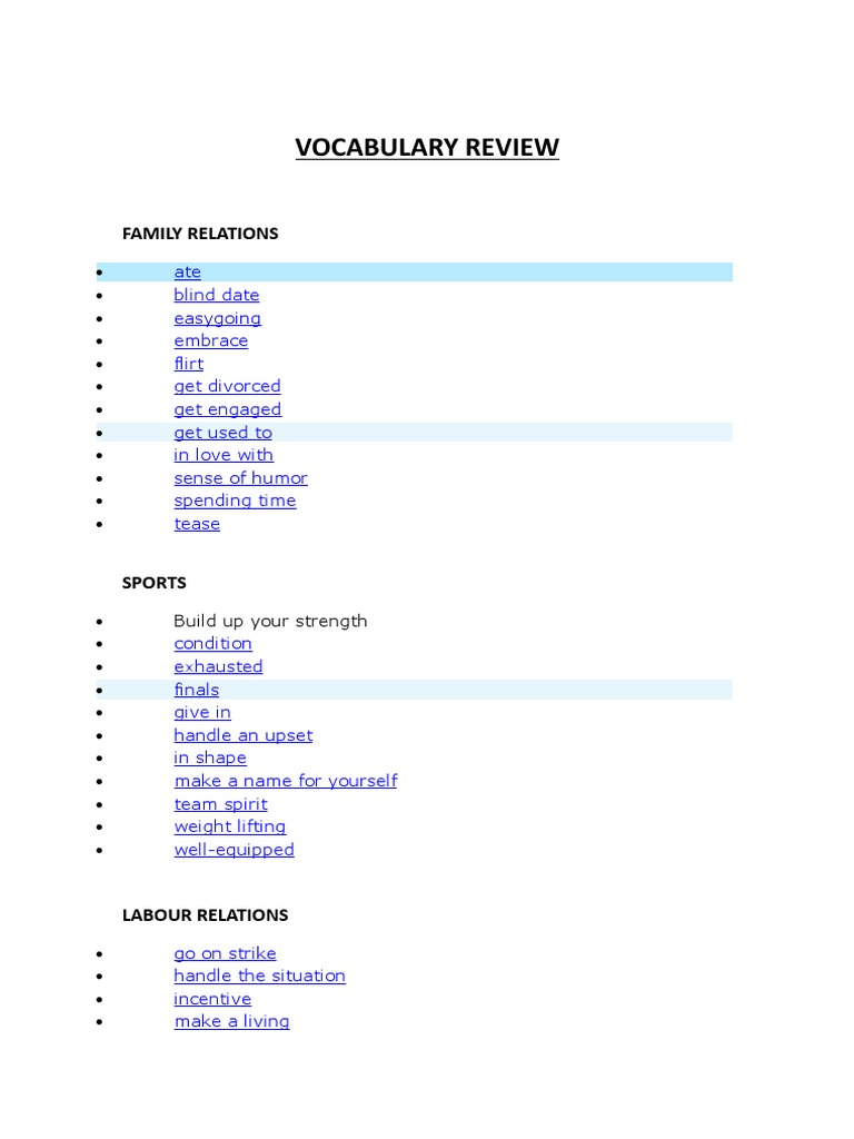 Final Exam Vocabulary Review PDF