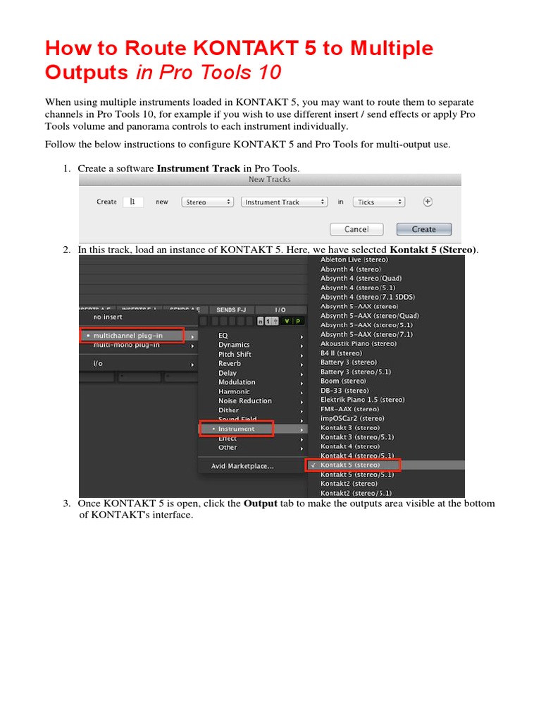 How To Route KONTAKT 5 To Multiple Outputs in Pro Tools 10 PDF Audio Electronics