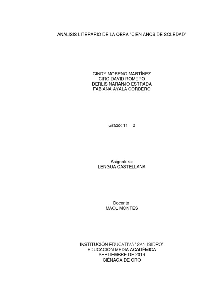 Genero Literario De Cien Años De Soledad Analisis Literario Cien Años de Soledad | PDF | Gabriel García Márquez