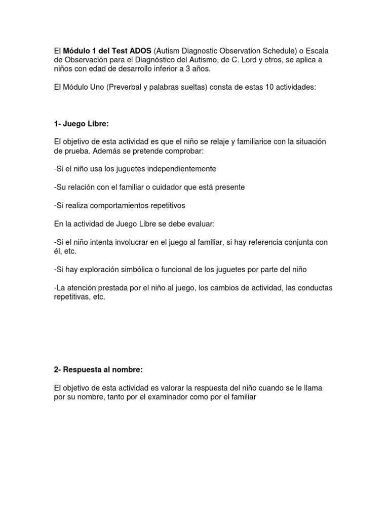 Actividades del Módulo 1 del ADOS | PDF | Espectro autista | Comportamiento