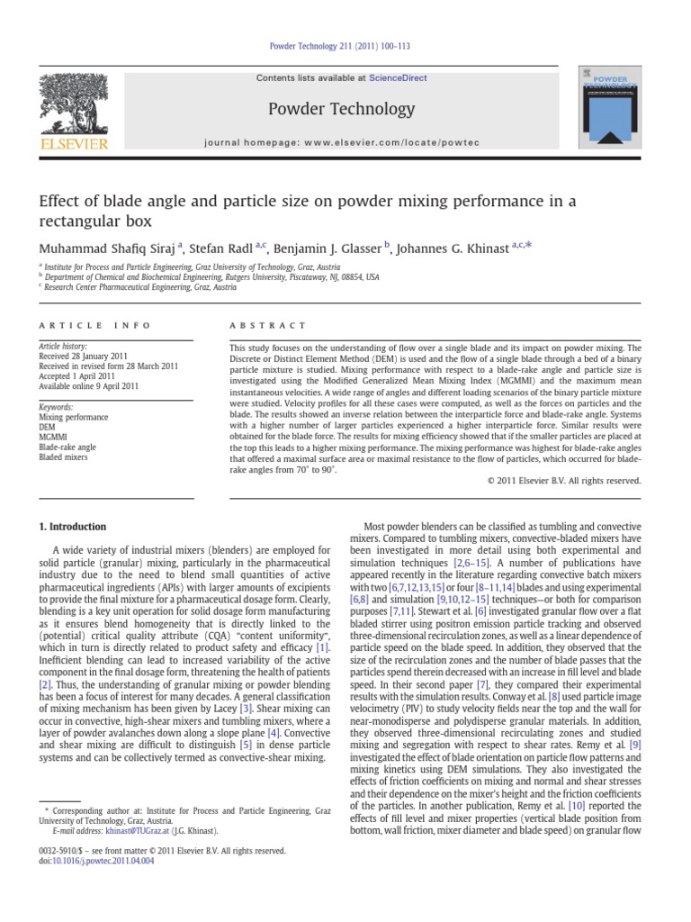 Effect of Blade Angle and Particle Size PDF | PDF | Particle | Friction