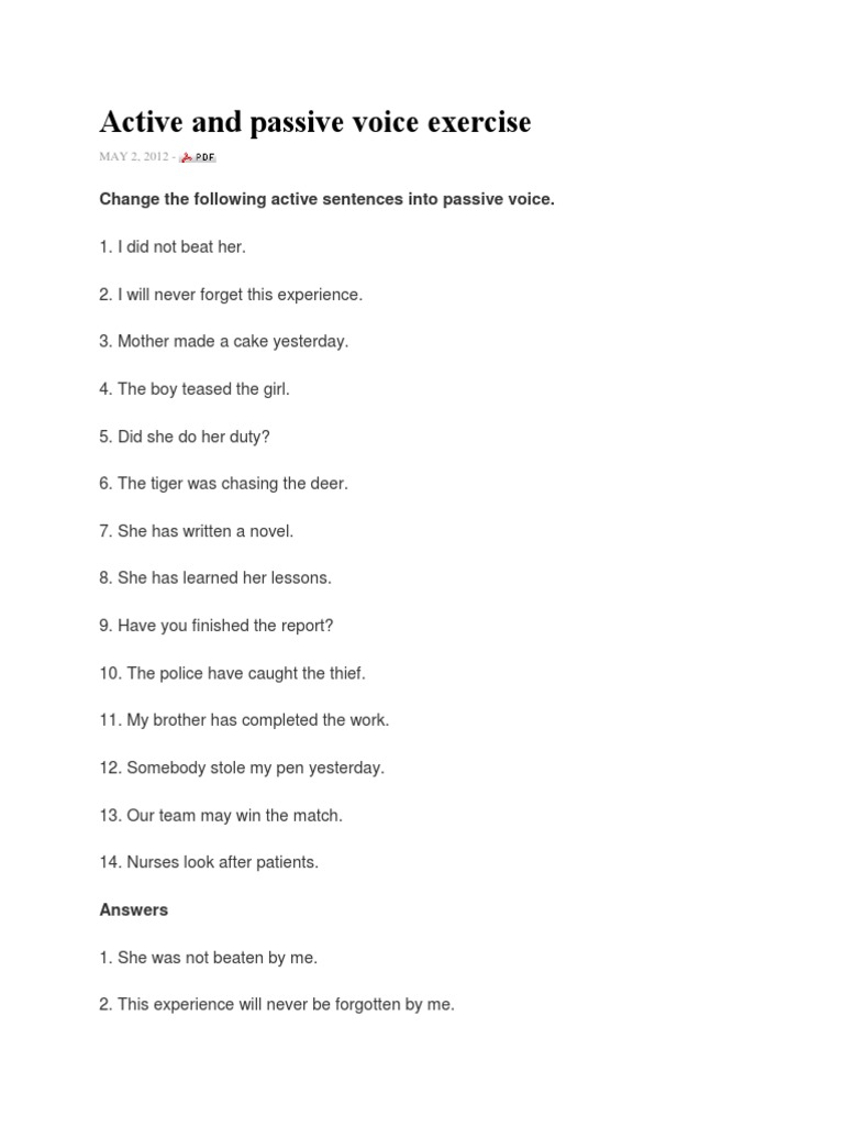Active and Passive Voice Exercise | PDF | Language Arts & Discipline