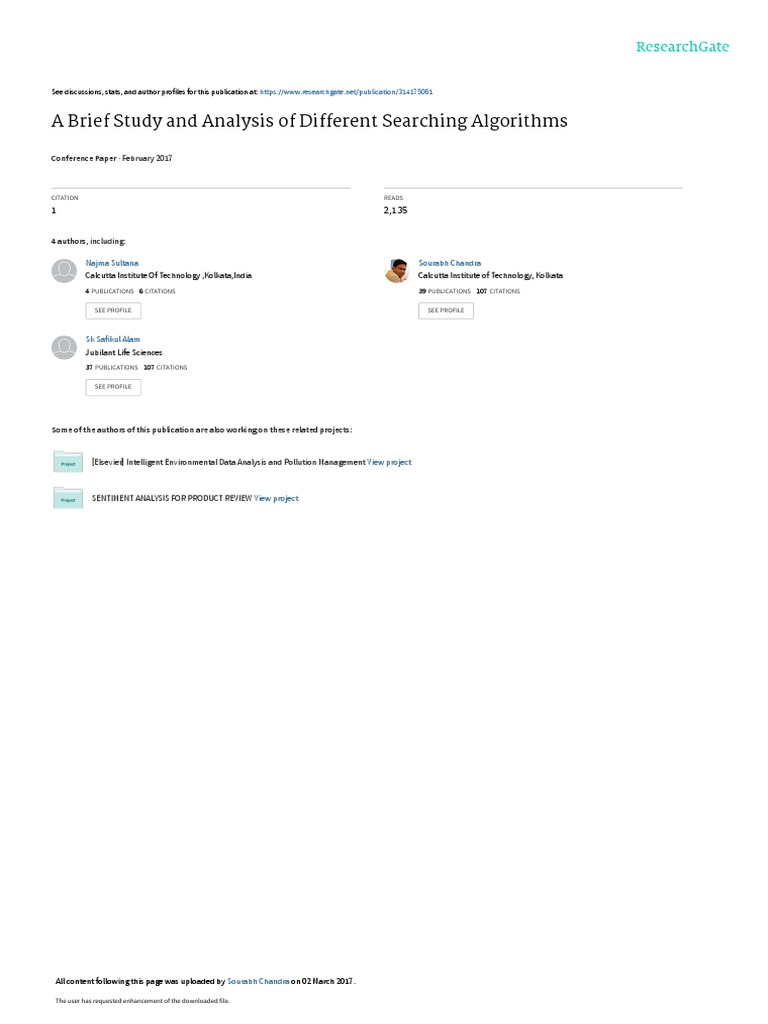 A Brief Study and Analysis of Different Searching Algorithms | PDF ...