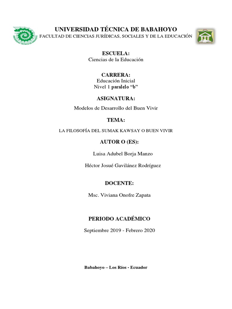 La Filosofía Del Sumak Kawsay o Buen Vivir Grupo 1 PDF Capitalismo