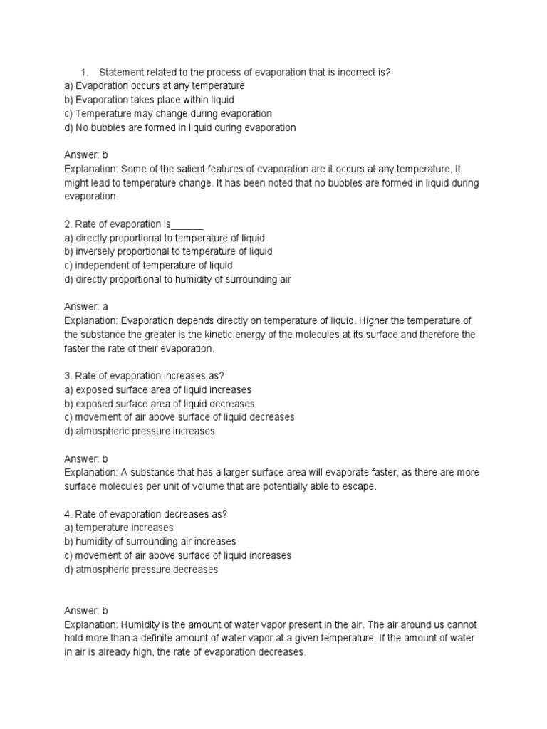 100 Questions on evaporation Evaporation Water Vapor