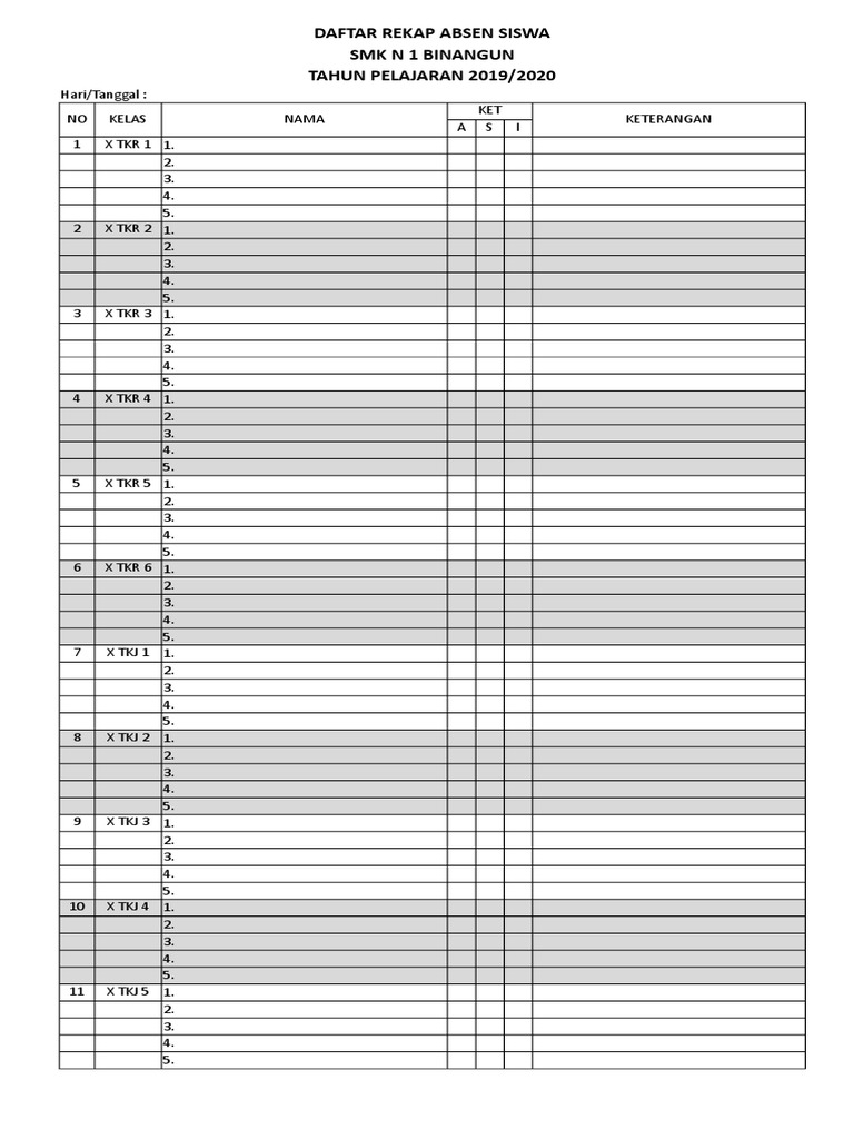 Rekap Absen Siswa SMK N 1 Binangun | PDF