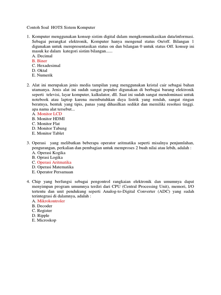 Contoh Soal Hots Sistem Komputer 1