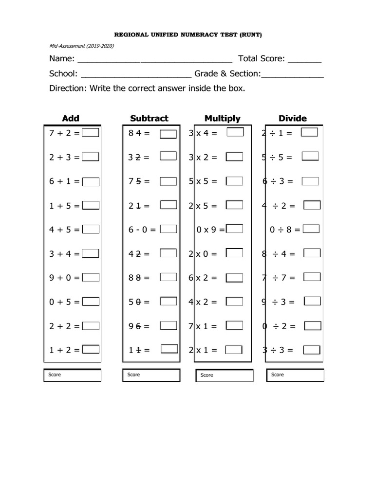 Regional Unified Numeracy Test Guide | PDF | Tests | Teaching Mathematics