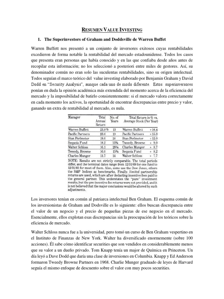 Resumen sobre Value Investing | PDF | Inversión de valor | Benjamin Graham