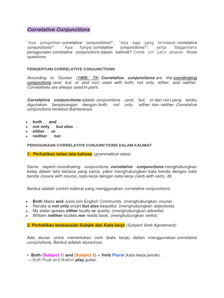 Correlative Conjunctions Verb Subject Grammar