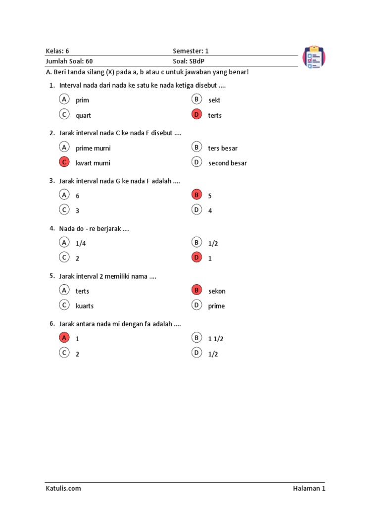 Kelas 6 Sbdp Semester 1 Jawaban Pdf
