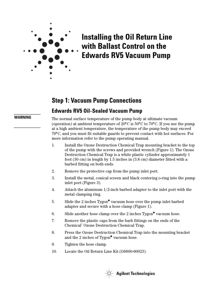 Installing The Oil Return Line With Ballast Control On The Edwards RV5 Vacuum Pump PDF Pump