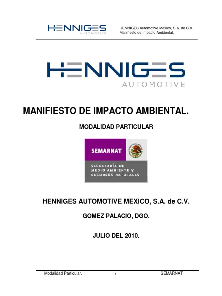 Manifiesto de Impacto Ambiental Henniges | PDF | Entorno natural | México