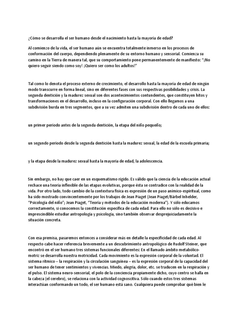 Cómo Se Desarrolla El Ser Humano Desde El Nacimiento Hasta La Mayoría de Edad PDF Imagen