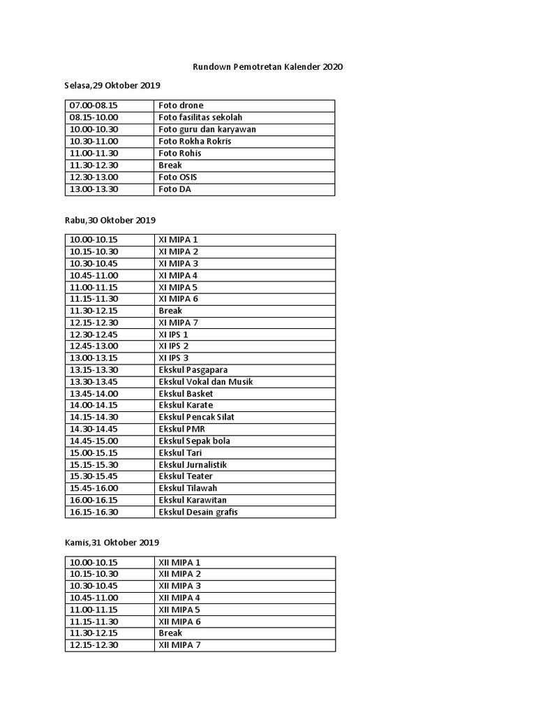 Rundown Kalender | PDF | Sports & Recreation | Home & Garden