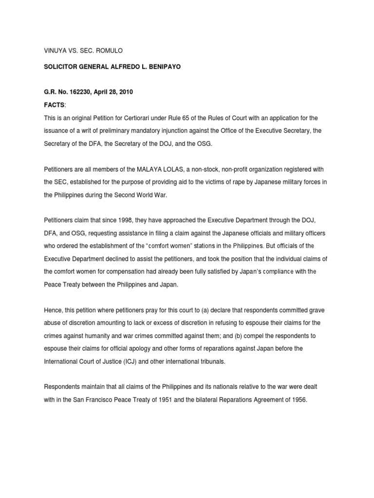 Consti digest vinuya vs romulo pdf international law treaty
