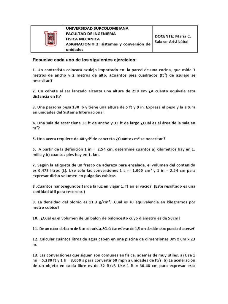 Cuanto Equivale 1 Milla En Kilometros Asignacion - 2 | PDF | Pie (unidad) | Volumen