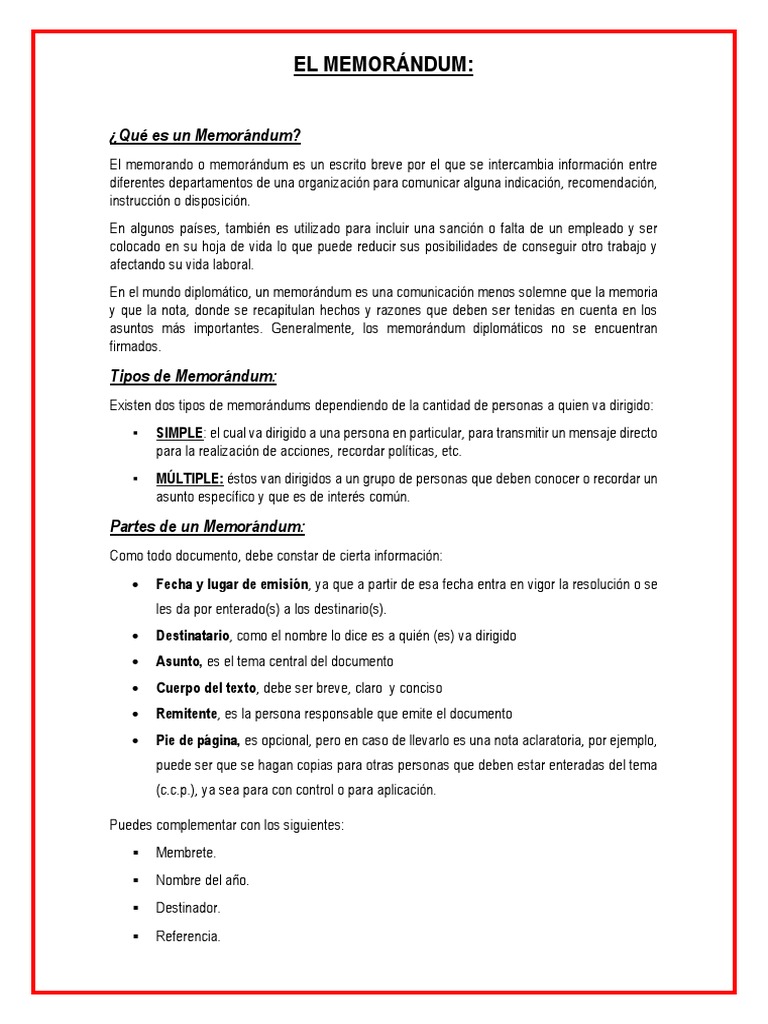 El Memorándum Información Comunicación