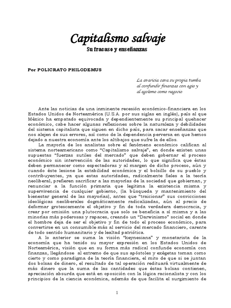 Capitalismo Salvaje PDF Capital (economía) Dinero