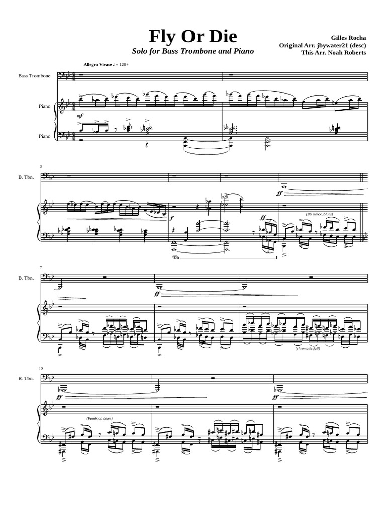 Fly Or Die Solo for Bass Trombone and Piano Musicology Classical Music