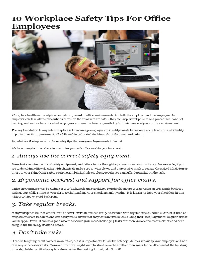10 Workplace Safety Tips For Office Employees Karen PDF Personal