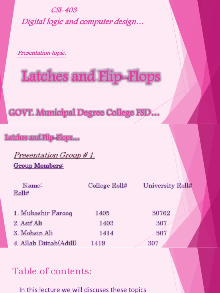 Digital Logic and Computer Design : Latches and Flip-Flops | PDF ...