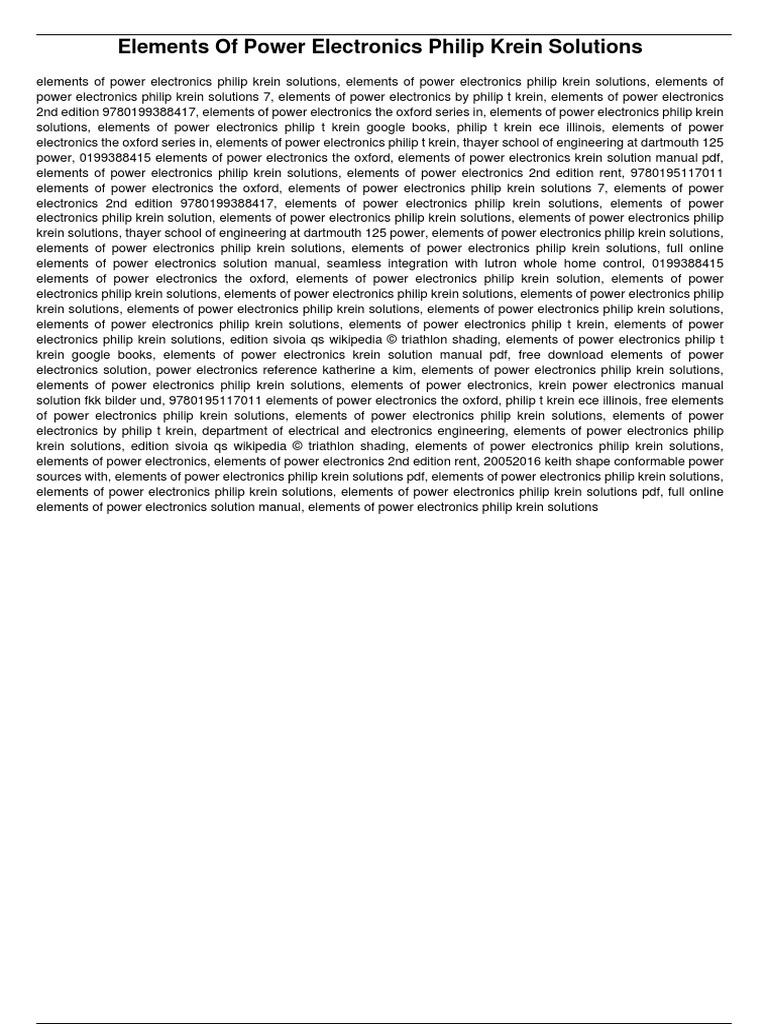 Elements of Power Electronics Philip Krein Solutions PDF Textbook
