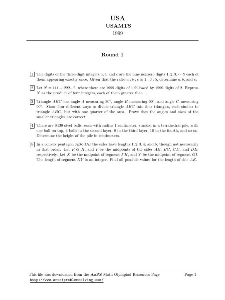 Usamo 1999 | PDF | Numbers | Sphere