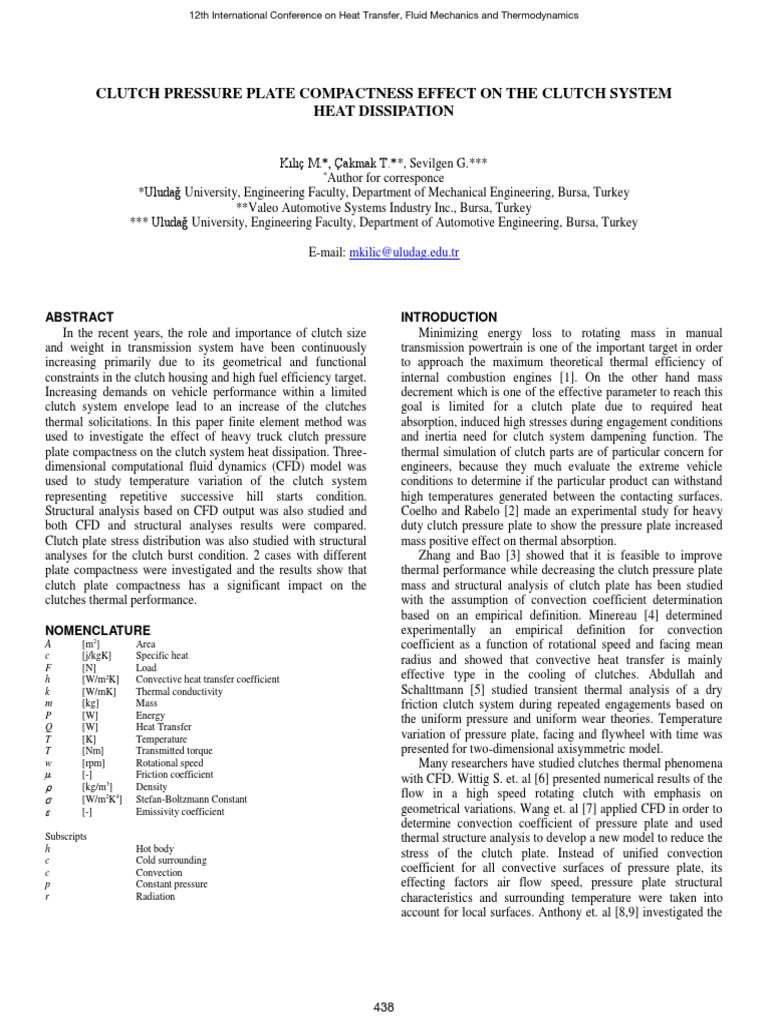 Kilic Clutch 2016 PDF Heat Transfer Clutch