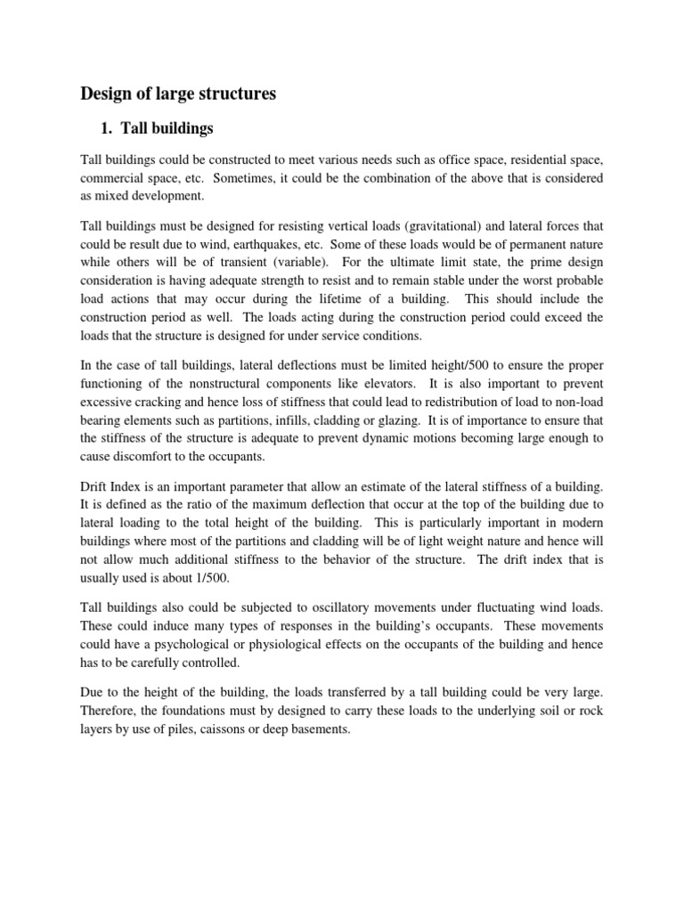 Design of Large Structures: 1. Tall Buildings | PDF | Truss | Framing ...