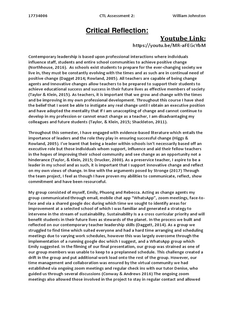 CTL Critical Reflection Final 1 | PDF | Leadership | Sustainability
