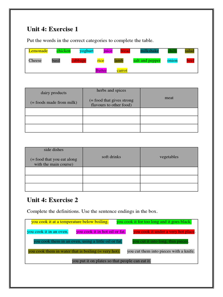 Food Vocabulary and Grammar Exercises | PDF | Tableware | Foods