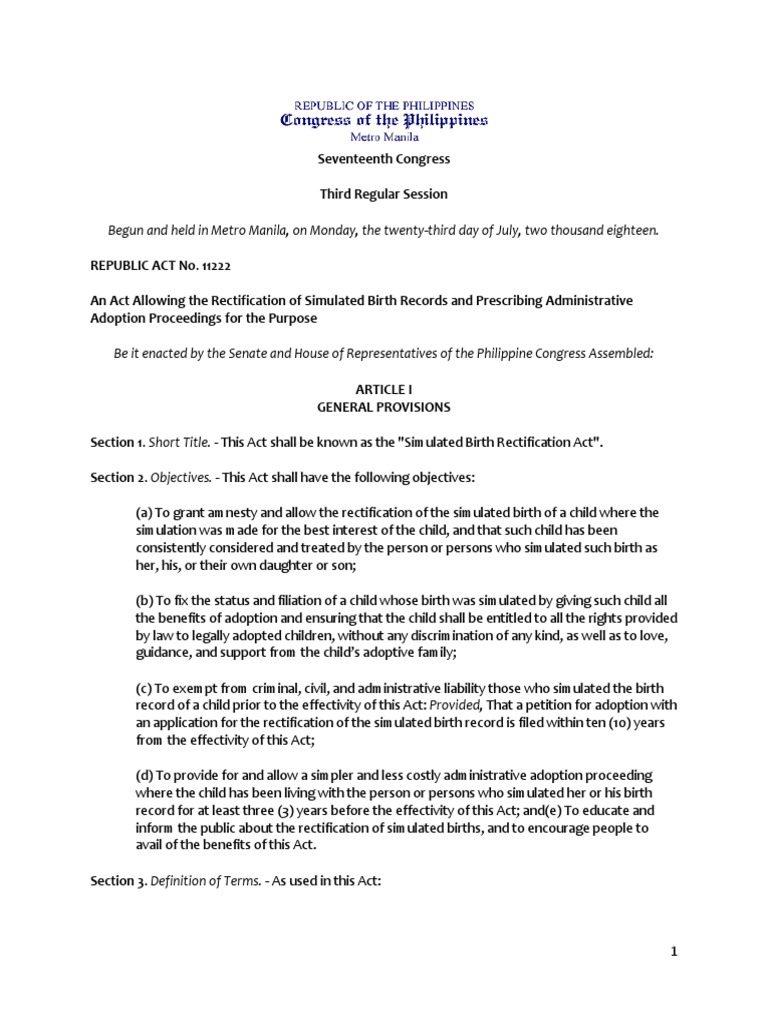 Ra 11222 | PDF | Birth Certificate | Adoption