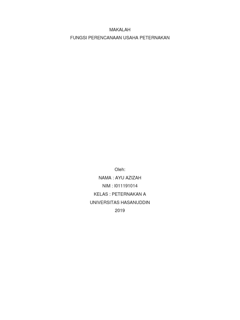 Makalah Fungsi Perencanaan Usaha Peternakan