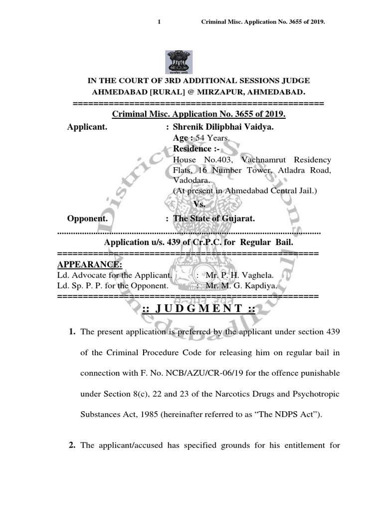 J U D G M E N T in The Court of 3Rd Additional Sessions Judge