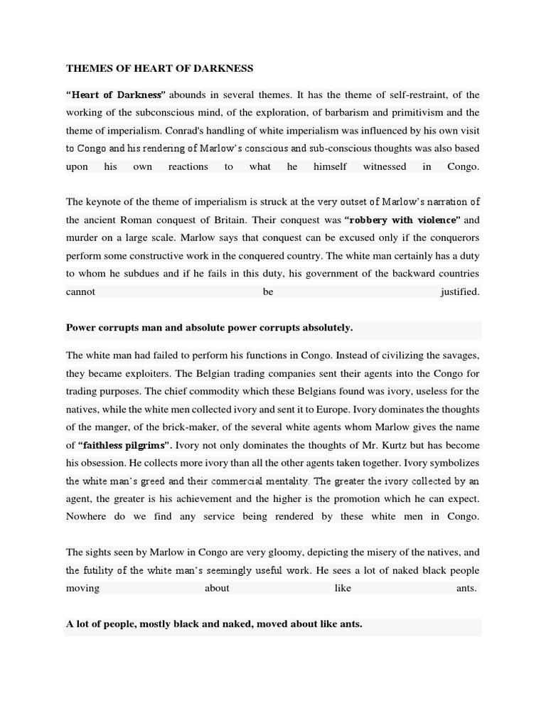 Themes of Heart of Darkness | PDF | Id | Psychological Concepts
