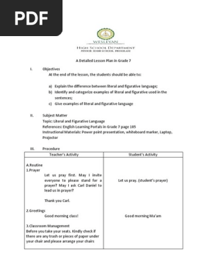 Figurative Language Detailed lesson plan 