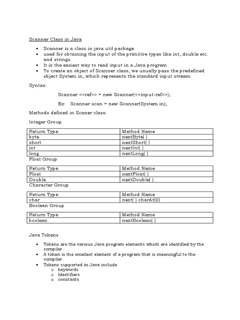 Scanner Class in Java | Download Free PDF | Control Flow | Data Type