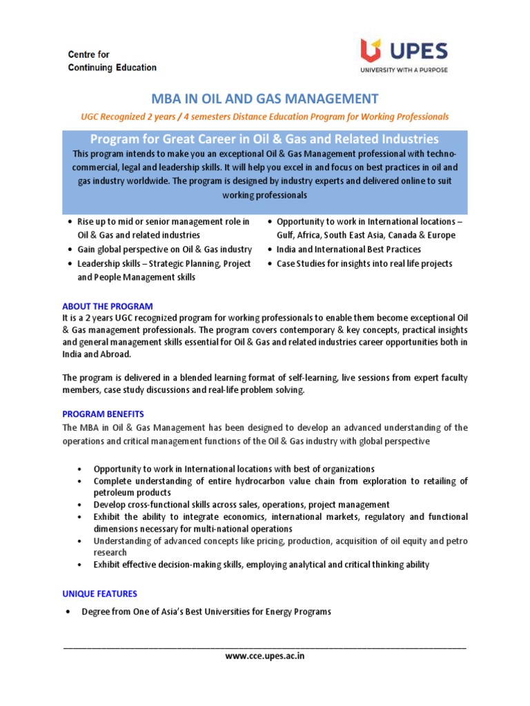 MBA in Oil & Gas Management Program | PDF | Educational Technology ...