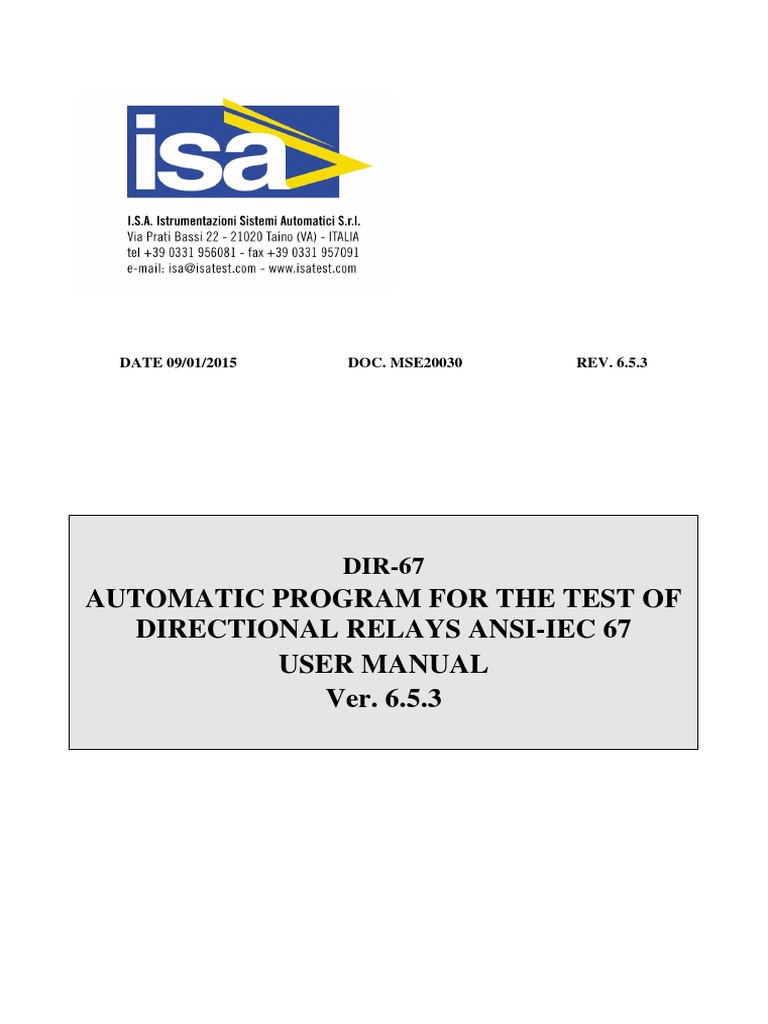 Automatic Program For The Test of Directional Relays Ansi-Iec 67 User ...