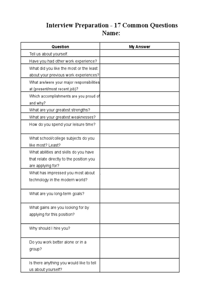 Interview Questionaire | PDF
