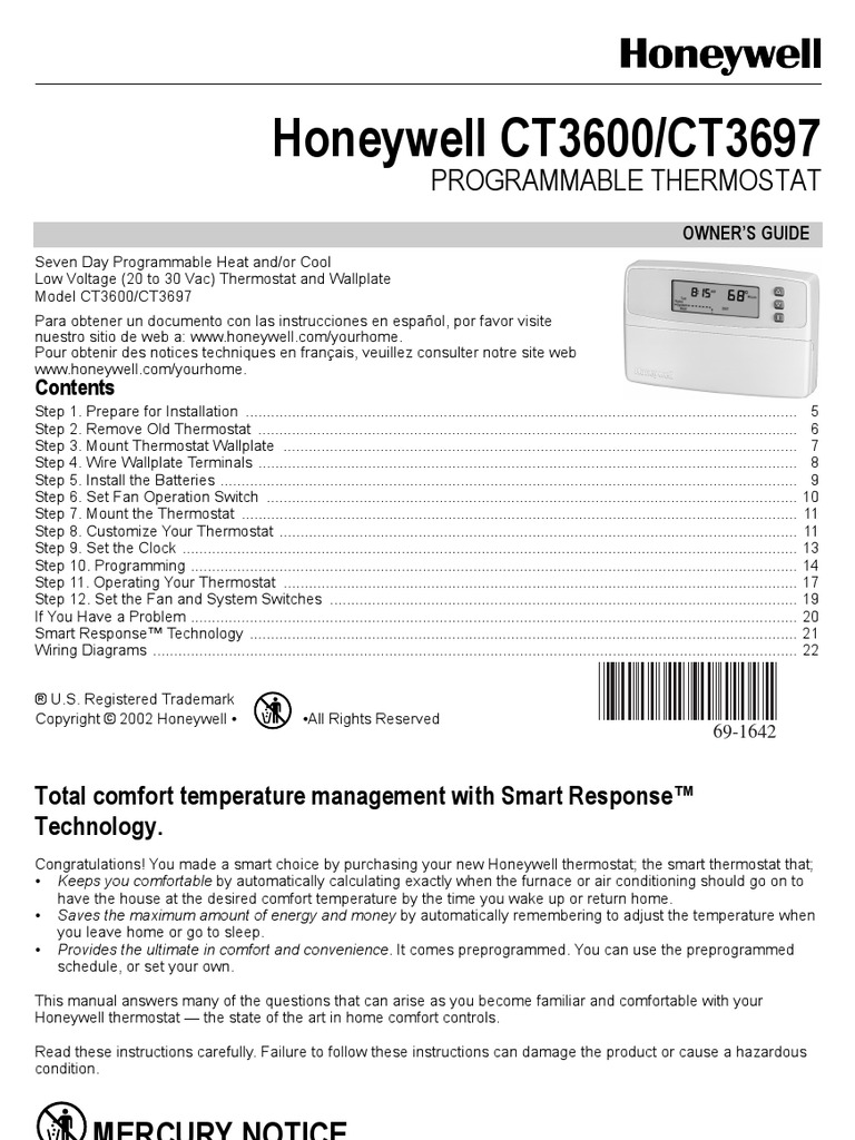 Honeywell CT3600 Thermostat | Thermostat | Hvac