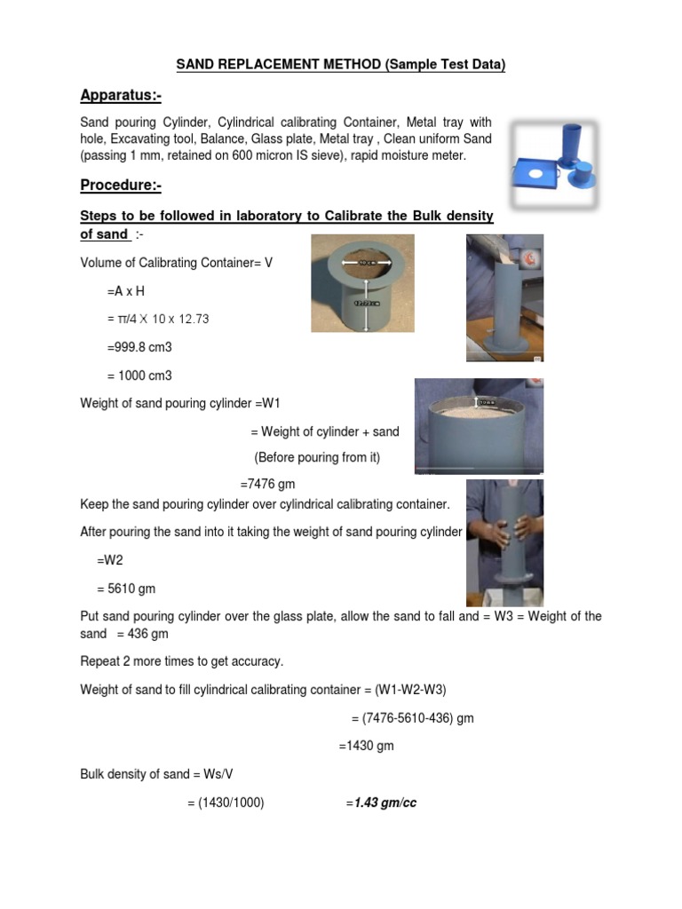 Sand Replacement Method Procedure | PDF