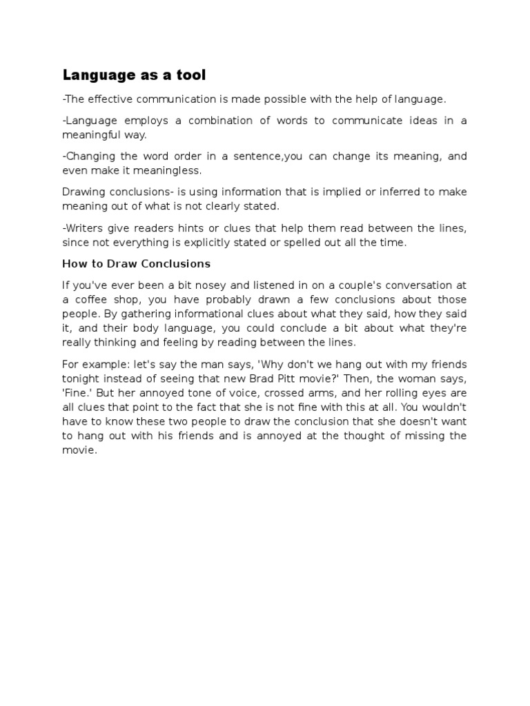 Language As A Tool How To Draw Conclusions PDF