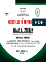 Certificate of Appreciation: Ligaya T. Castillo
