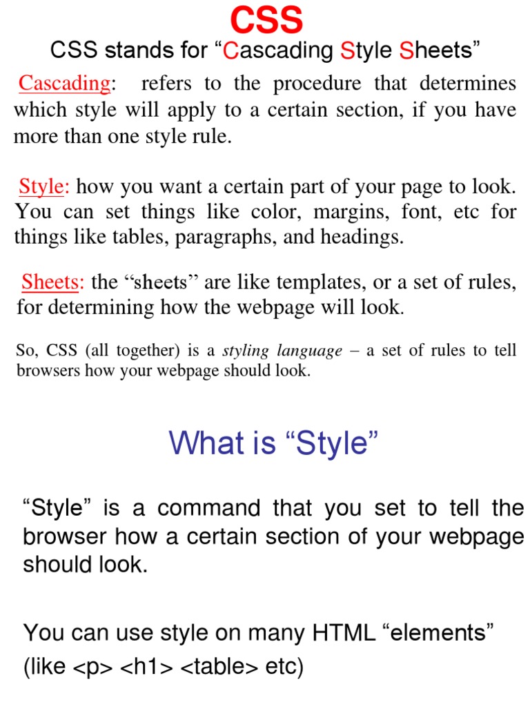 CSS Stands For " Ascading Tyle Heets": Cascading | PDF | Cascading ...